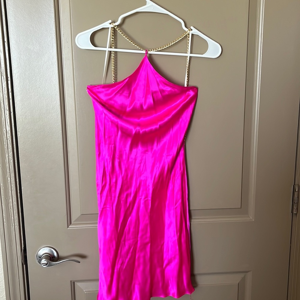 Hot pink cocktail mini dress from Revolve. Not see through!
